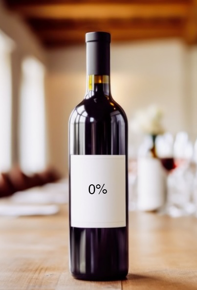 Bouteille de vin sans alcool avec étiquette 0%